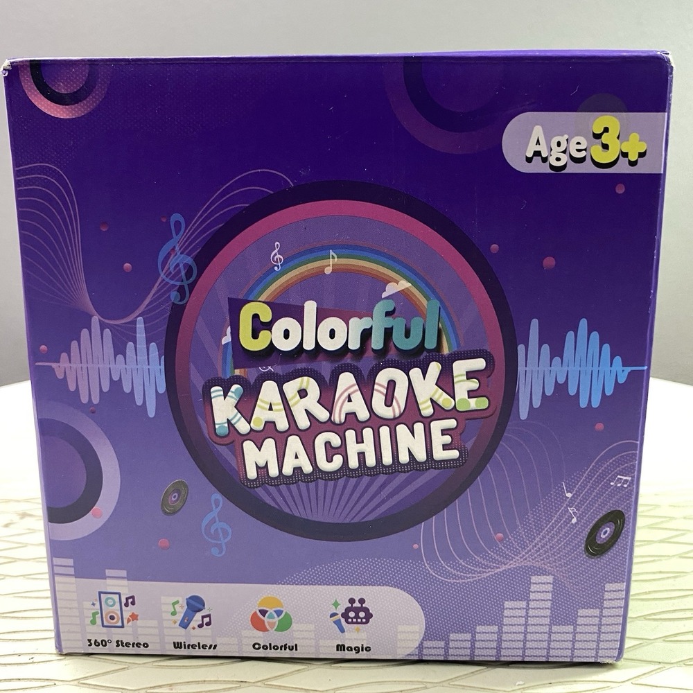 Colorful Wireless Karaoke Machine W/2 Microphones 360 Stereo 3+ Age Purple NWB